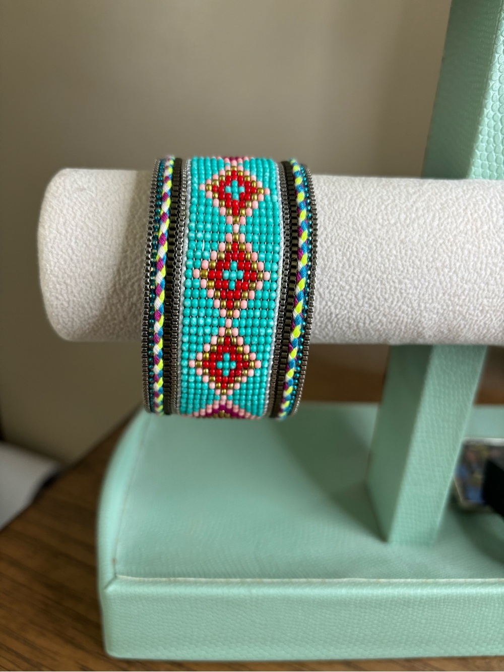 Plunder Turquoise Cuff Bracelet with Red, Pink and Yellow Accents